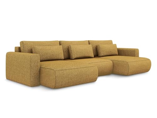 Kapua 3-Sitzer Ecksofa U-Form in Gelb - XXL Wohnlandschaft mit Schlaffunktion und Bettfunktion aus Strukturstoff, Skandinavisches Design, Oeko-Tex zertifiziert 340x149x82 cm, bis 450 kg belastbar von makamii