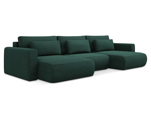 Kapua 3-Sitzer Ecksofa U-Form in Grün - XXL Wohnlandschaft mit Schlaffunktion und Bettfunktion aus Strukturstoff, Skandinavisches Design, Oeko-Tex zertifiziert 340x149x82 cm, bis 450 kg belastbar von makamii
