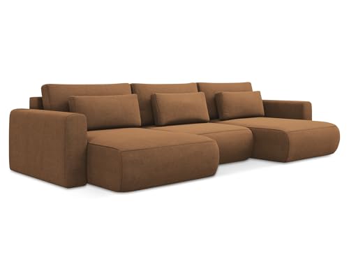 Kapua 3-Sitzer Ecksofa U-Form in Orange - XXL Wohnlandschaft mit Schlaffunktion und Bettfunktion aus Strukturstoff, Skandinavisches Design, Oeko-Tex zertifiziert 340x149x82 cm, bis 450 kg belastbar von makamii