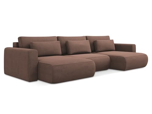 Kapua 3-Sitzer Ecksofa U-Form in Pink - XXL Wohnlandschaft mit Schlaffunktion und Bettfunktion aus Strukturstoff, Skandinavisches Design, Oeko-Tex zertifiziert 340x149x82 cm, bis 450 kg belastbar von makamii