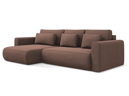 Kapua 3-Sitzer Ecksofa mit Schlaffunktion links in Pink - Schlafsofa mit Ottomane und Bettfunktion aus Strukturstoff, für Wohnzimmer, Skandinavisch Design, Oeko-Tex 278x149x82 cm, bis 400 kg belastbar von makamii