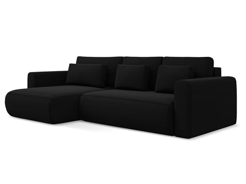 Kapua 3-Sitzer Ecksofa mit Schlaffunktion links in Schwarz - Schlafsofa mit Ottomane und Bettfunktion aus Samt, für Wohnzimmer, Skandinavisch Design, Oeko-Tex 278x149x82 cm, bis 400 kg belastbar Kapua 3-Sitzer Ecksofa mit Schlaffunktion links in Schwarz - Schlafsofa mit Ottomane und Bettfunktion aus Samt, für Wohnzimmer, Skandinavisch Design, Oeko-Tex 278x149x82 cm, bis 400 kg belastbar von makamii