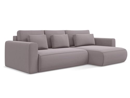 Kapua 3-Sitzer Ecksofa mit Schlaffunktion rechts in Violett - Schlafsofa mit Ottomane und Bettfunktion aus Samt, für Wohnzimmer, Skandinavisch Design, Oeko-Tex 278x149x82 cm, bis 350 kg belastbar von makamii