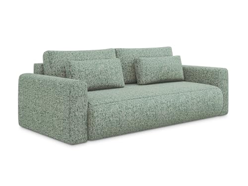 Kapua 3-Sitzer Sofa mit Schalffunktion in Grün - Schlafsofa mit Bettfunktion aus Strukturstoff, modernes Japandi & Skandi Design für Wohnzimmer, Oeko-Tex Zertifiziert 238x105x82 cm, bis 350 kg von makamii