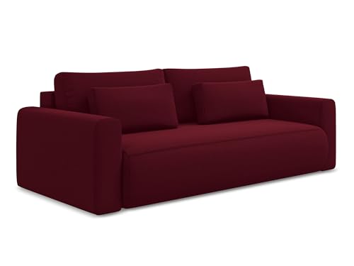 Kapua 3-Sitzer Sofa mit Schalffunktion in Rot - Schlafsofa mit Bettfunktion aus Samt, modernes Japandi & Skandi Design für Wohnzimmer, Oeko-Tex Zertifiziert 238x105x82 cm, bis 350 kg belastbar von makamii