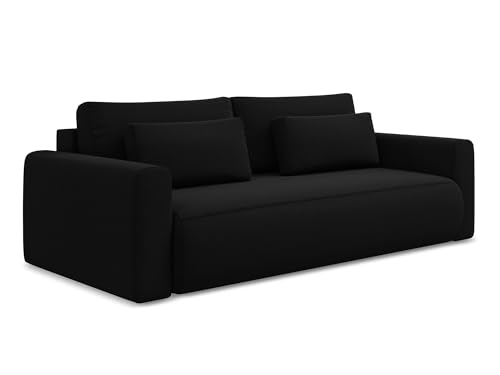 Kapua 3-Sitzer Sofa mit Schalffunktion in Schwarz - Schlafsofa mit Bettfunktion aus Samt, modernes Japandi & Skandi Design für Wohnzimmer, Oeko-Tex Zertifiziert 238x105x82 cm, bis 350 kg belastbar von makamii
