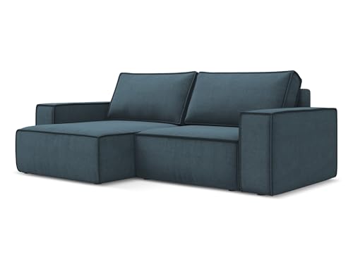 Kimo 2-Sitzer Ecksofa mit Schlaffunktion links in Blau - Schlafsofa mit Ottomane und Bettfunktion aus Strukturstoff, für Wohnzimmer, Skandinavisch Design, Oeko-Tex 257x148x82 cm, bis 400 kg belastbar Kimo 2-Sitzer Ecksofa mit Schlaffunktion links in Blau - Schlafsofa mit Ottomane und Bettfunktion aus Strukturstoff, für Wohnzimmer, Skandinavisch Design, Oeko-Tex 257x148x82 cm, bis 400 kg belastbar von makamii