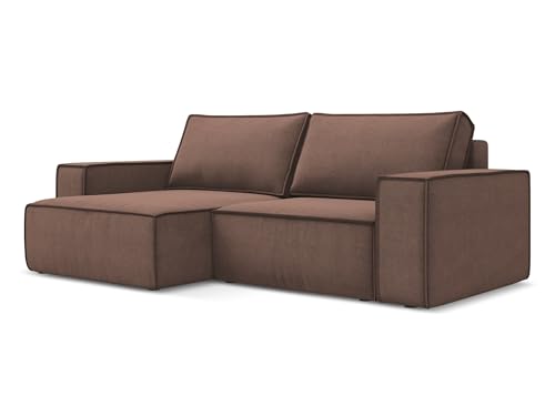 Kimo 2-Sitzer Ecksofa mit Schlaffunktion links in Pink - Schlafsofa mit Ottomane und Bettfunktion aus Strukturstoff, für Wohnzimmer, Skandinavisch Design, Oeko-Tex 257x148x82 cm, bis 400 kg belastbar von makamii