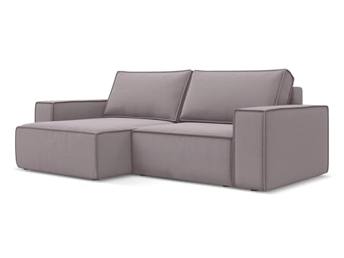 Kimo 2-Sitzer Ecksofa mit Schlaffunktion links in Violett - Schlafsofa mit Ottomane und Bettfunktion aus Samt, für Wohnzimmer, Skandinavisch Design, Oeko-Tex 257x148x82 cm, bis 400 kg belastbar von makamii