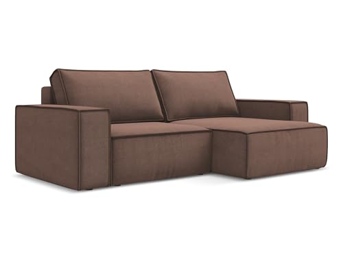 Kimo 2-Sitzer Ecksofa mit Schlaffunktion rechts in Pink - Schlafsofa mit Ottomane und Bettfunktion aus Strukturstoff, für Wohnzimmer, Skandinavisch Design, Oeko-Tex 257x148x82 cm, bis 400 kg belastbar von makamii