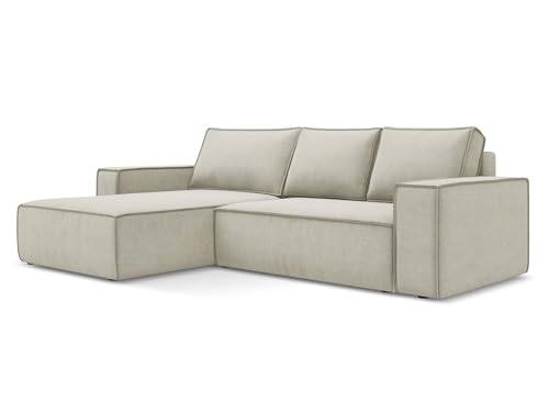 Kimo 3-Sitzer Ecksofa mit Schlaffunktion links in Beige - Schlafsofa mit Ottomane und Bettfunktion aus Strukturstoff, für Wohnzimmer, Skandinavisch Design, Oeko-Tex 290x185x82 cm, bis 450 kg belastbar von makamii