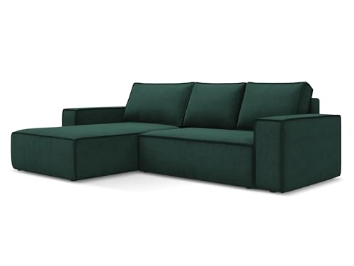 Kimo 3-Sitzer Ecksofa mit Schlaffunktion links in Grün - Schlafsofa mit Ottomane und Bettfunktion aus Strukturstoff, für Wohnzimmer, Skandinavisch Design, Oeko-Tex 290x185x82 cm, bis 450 kg belastbar von makamii