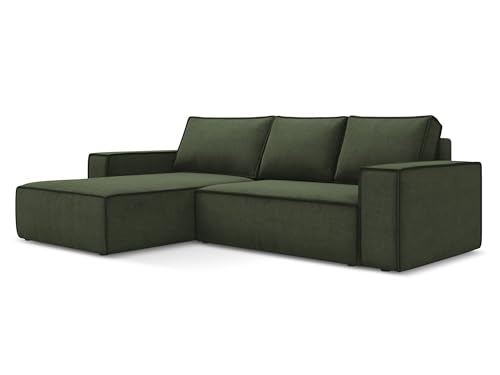 Kimo 3-Sitzer Ecksofa mit Schlaffunktion links in Grün - Schlafsofa mit Ottomane und Bettfunktion aus Strukturstoff, für Wohnzimmer, Skandinavisch Design, Oeko-Tex 290x185x82 cm, bis 450 kg belastbar von makamii