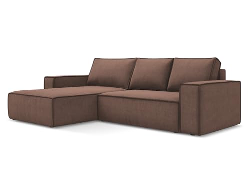 Kimo 3-Sitzer Ecksofa mit Schlaffunktion links in Pink - Schlafsofa mit Ottomane und Bettfunktion aus Strukturstoff, für Wohnzimmer, Skandinavisch Design, Oeko-Tex 290x185x82 cm, bis 450 kg belastbar von makamii