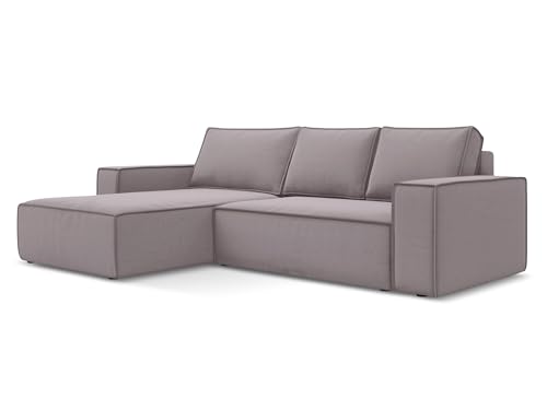 Kimo 3-Sitzer Ecksofa mit Schlaffunktion links in Violett - Schlafsofa mit Ottomane und Bettfunktion aus Samt, für Wohnzimmer, Skandinavisch Design, Oeko-Tex 290x185x82 cm, bis 450 kg belastbar von makamii