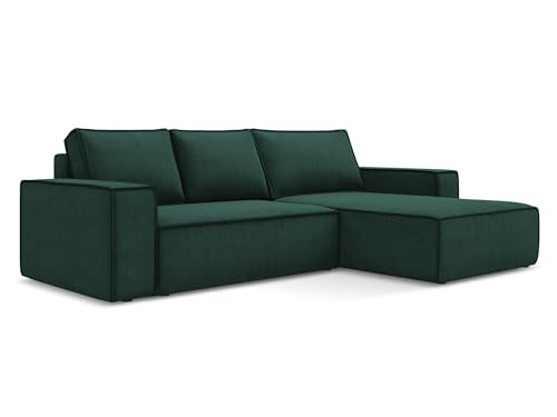 Kimo 3-Sitzer Ecksofa mit Schlaffunktion rechts in Grün - Schlafsofa mit Ottomane und Bettfunktion aus Strukturstoff, für Wohnzimmer, Skandinavisch Design, Oeko-Tex 290x185x82 cm, bis 450 kg belastbar von makamii