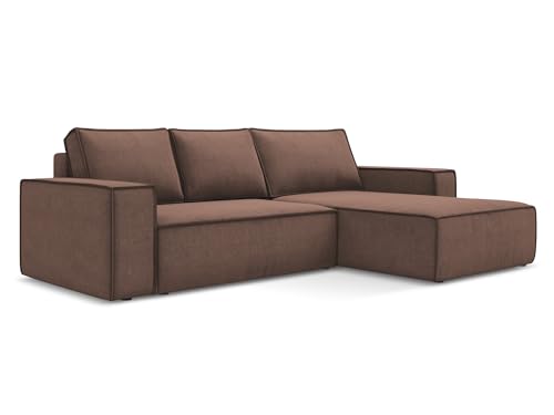 Kimo 3-Sitzer Ecksofa mit Schlaffunktion rechts in Pink - Schlafsofa mit Ottomane und Bettfunktion aus Strukturstoff, für Wohnzimmer, Skandinavisch Design, Oeko-Tex 290x185x82 cm, bis 450 kg belastbar von makamii
