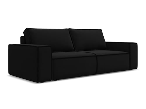 Kimo 3-Sitzer Sofa mit Schalffunktion in Schwarz - Schlafsofa mit Bettfunktion aus Samt, modernes Japandi & Skandi Design für Wohnzimmer, Oeko-Tex Zertifiziert 255x105x85 cm, bis 350 kg belastbar von makamii