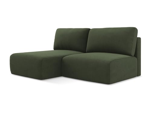 Kona 3-Sitzer Ecksofa mit Schlaffunktion links in Grün - Schlafsofa mit Ottomane und Bettfunktion aus Strukturstoff, für Wohnzimmer, Skandinavisch Design, Oeko-Tex 210x149x79 cm, bis 550 kg belastbar von makamii