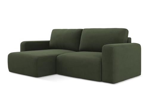Kona 3-Sitzer Ecksofa mit Schlaffunktion links in Grün - Schlafsofa mit Ottomane und Bettfunktion aus Strukturstoff, für Wohnzimmer, Skandinavisch Design, Oeko-Tex 244x149x79 cm, bis 350 kg belastbar von makamii