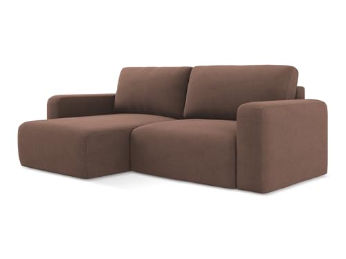 Kona 3-Sitzer Ecksofa mit Schlaffunktion links in Pink - Schlafsofa mit Ottomane und Bettfunktion aus Strukturstoff, für Wohnzimmer, Skandinavisch Design, Oeko-Tex 244x149x79 cm, bis 350 kg belastbar von makamii