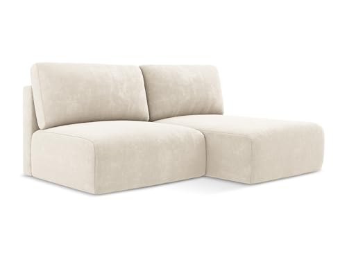 Kona 3-Sitzer Ecksofa mit Schlaffunktion rechts in Beige - Schlafsofa mit Ottomane und Bettfunktion aus Chenille, für Wohnzimmer, Skandinavisch Design, Oeko-Tex 210x149x79 cm, bis 550 kg belastbar von makamii