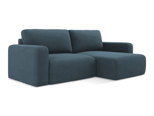 Kona 3-Sitzer Ecksofa mit Schlaffunktion rechts in Blau - Schlafsofa mit Ottomane und Bettfunktion aus Strukturstoff, für Wohnzimmer, Skandinavisch Design, Oeko-Tex 244x149x79 cm, bis 350 kg belastbar von makamii