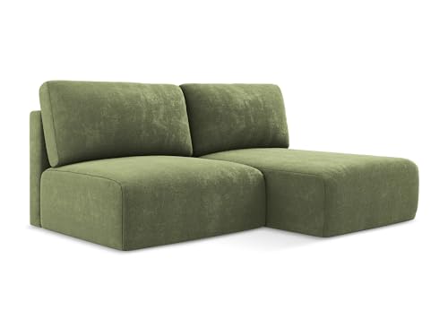 Kona 3-Sitzer Ecksofa mit Schlaffunktion rechts in Grün - Schlafsofa mit Ottomane und Bettfunktion aus Chenille, für Wohnzimmer, Skandinavisch Design, Oeko-Tex 210x149x79 cm, bis 550 kg belastbar von makamii