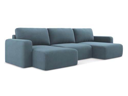 Kona 4-Sitzer Ecksofa U-Form in Blau - XXL Wohnlandschaft mit Schlaffunktion und Bettfunktion aus Strukturstoff, Skandinavisches Design, Oeko-Tex zertifiziert 332x149x79 cm, bis 650 kg belastbar von makamii