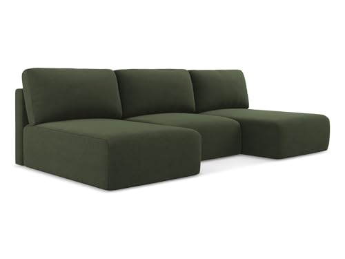 Kona 4-Sitzer Ecksofa U-Form in Grün - XXL Wohnlandschaft mit Schlaffunktion und Bettfunktion aus Strukturstoff, Skandinavisches Design, Oeko-Tex zertifiziert 304x149x79 cm, bis 650 kg belastbar von makamii