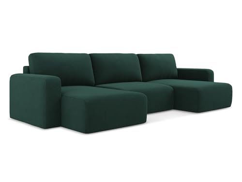 Kona 4-Sitzer Ecksofa U-Form in Grün - XXL Wohnlandschaft mit Schlaffunktion und Bettfunktion aus Strukturstoff, Skandinavisches Design, Oeko-Tex zertifiziert 332x149x79 cm, bis 650 kg belastbar von makamii