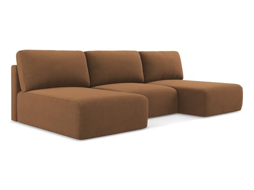 Kona 4-Sitzer Ecksofa U-Form in Orange - XXL Wohnlandschaft mit Schlaffunktion und Bettfunktion aus Strukturstoff, Skandinavisches Design, Oeko-Tex zertifiziert 304x149x79 cm, bis 650 kg belastbar von makamii