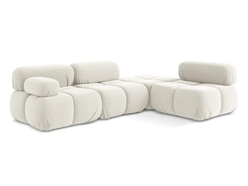 Lokua 3-Sitzer Ecksofa L-Form rechts in Beige - Modulares Sofa mit Ottomane aus Samt, modernes Design für Wohnzimmer, Japandi & Skandi Stil, Oeko-Tex Zertifiziert 285x190x70 cm, bis 500 kg belastbar von makamii