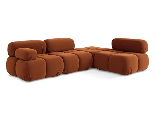 Lokua 3-Sitzer Ecksofa L-Form rechts in Orange - Modulares Sofa mit Ottomane aus Samt, modernes Design für Wohnzimmer, Japandi & Skandi Stil, Oeko-Tex Zertifiziert 285x190x70 cm, bis 500 kg belastbar von makamii