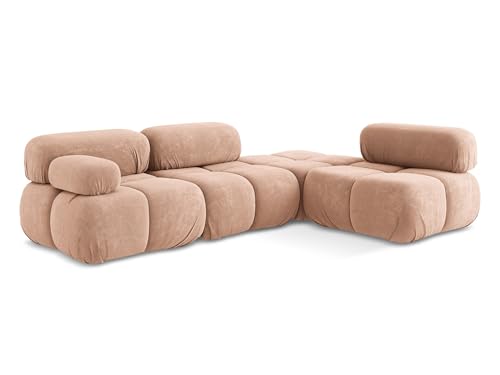 Lokua 3-Sitzer Ecksofa L-Form rechts in Pink - Modulares Sofa mit Ottomane aus Chenille, modernes Design für Wohnzimmer, Japandi & Skandi Stil, Oeko-Tex Zertifiziert 285x190x70 cm, bis 500 kg von makamii