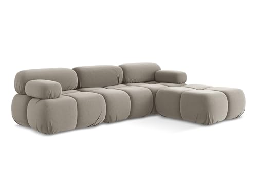 Lokua Ecksofa L-Form in Grau - Modulares 3-Sitzer Sofa mit Ottomane aus Samt, beidseitig, modernes Loungesofa, Japandi & Skandi Stil, Oeko-Tex 285x191x70 cm, bis 400 kg belastbar von makamii