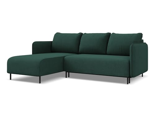 Luana 3-Sitzer Ecksofa mit Schlaffunktion links in Grün - Schlafsofa mit Ottomane und Bettfunktion aus Strukturstoff, für Wohnzimmer, Skandinavisch Design, Oeko-Tex 236x162x90 cm, bis 550 kg belastbar von makamii