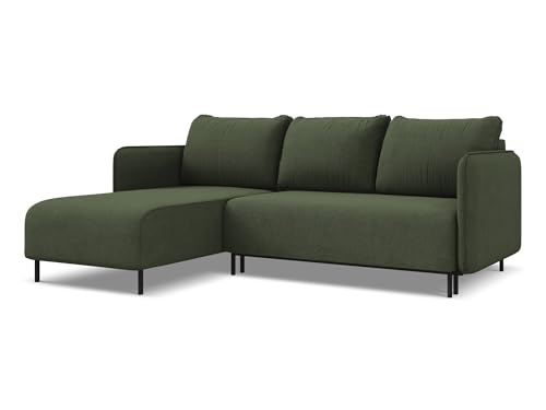 Luana 3-Sitzer Ecksofa mit Schlaffunktion links in Grün - Schlafsofa mit Ottomane und Bettfunktion aus Strukturstoff, für Wohnzimmer, Skandinavisch Design, Oeko-Tex 236x162x90 cm, bis 550 kg belastbar von makamii