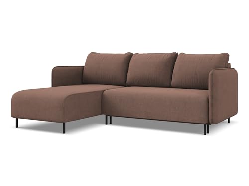 Luana 3-Sitzer Ecksofa mit Schlaffunktion links in Pink - Schlafsofa mit Ottomane und Bettfunktion aus Strukturstoff, für Wohnzimmer, Skandinavisch Design, Oeko-Tex 236x162x90 cm, bis 550 kg belastbar von makamii