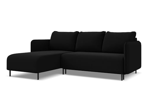 Luana 3-Sitzer Ecksofa mit Schlaffunktion links in Schwarz - Schlafsofa mit Ottomane und Bettfunktion aus Samt, für Wohnzimmer, Skandinavisch Design, Oeko-Tex 236x162x90 cm, bis 550 kg belastbar von makamii
