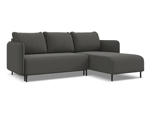 Luana 3-Sitzer Ecksofa mit Schlaffunktion rechts in Grau - Schlafsofa mit Ottomane und Bettfunktion aus Samt, für Wohnzimmer, Skandinavisch Design, Oeko-Tex 236x162x90 cm, bis 550 kg belastbar von makamii