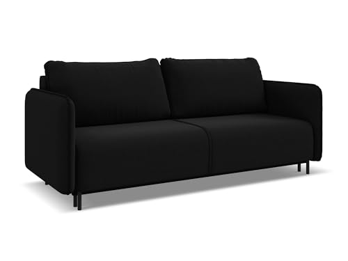 Luana 3-Sitzer Sofa mit Schalffunktion in Schwarz - Schlafsofa mit Bettfunktion aus Samt, modernes Japandi & Skandi Design für Wohnzimmer, Oeko-Tex Zertifiziert 226x92x90 cm, bis 350 kg belastbar von makamii