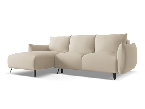 Malie 3-Sitzer Ecksofa mit Schlaffunktion links in Beige - Schlafsofa mit Ottomane und Bettfunktion aus Chenille, für Wohnzimmer, Skandinavisch Design, Oeko-Tex 242x162x86 cm, bis 350 kg belastbar von makamii