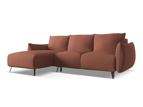 Malie 3-Sitzer Ecksofa mit Schlaffunktion links in Pink - Schlafsofa mit Ottomane und Bettfunktion aus Chenille, für Wohnzimmer, Skandinavisch Design, Oeko-Tex 242x162x86 cm, bis 350 kg belastbar von makamii