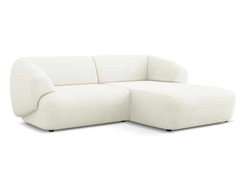 Moana 2,5-Sitzer Ecksofa L-Form rechts in Weiß - Modulares Sofa mit Ottomane aus Bouclé, modernes Design für Wohnzimmer, Japandi & Skandi Stil, Oeko-Tex zertifiziert 230x98x81 cm, bis 450 kg belastbar von makamii