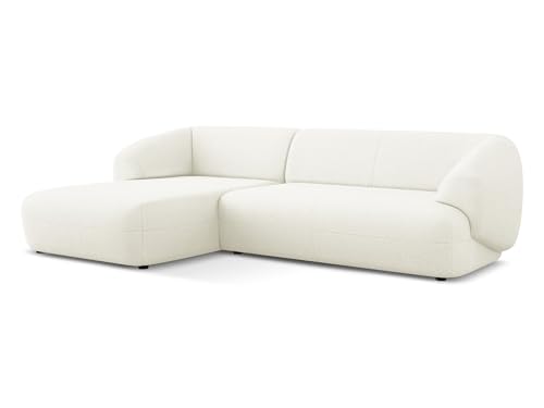 Moana 3-Sitzer Ecksofa L-Form Links in Weiß - Modulares Sofa mit Ottomane aus Bouclé, modernes Design für Wohnzimmer, Japandi & Skandi Stil, Oeko-Tex Zertifiziert 280x156x81 cm, bis 550 kg belastbar von makamii