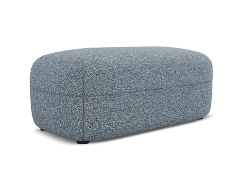 Moana Pouf Hocker in Blau - Polsterhocker aus Strukturstoff, ideal als Sitzpouf oder Fußhocker für Wohnzimmer, Japandi & Skandi Design, Oeko-Tex Zertifiziert 92x48x40 cm, bis 150 kg belastbar von makamii