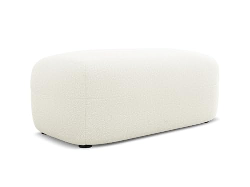 Moana Pouf Hocker in Weiß - Polsterhocker aus Bouclé, ideal als Sitzpouf oder Fußhocker für Wohnzimmer, Japandi & Skandi Design, Oeko-Tex Zertifiziert 92x48x40 cm, bis 150 kg belastbar von makamii