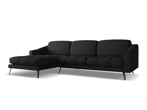 Nalu 3-Sitzer Ecksofa L-Form Links in Schwarz - Modulares Sofa mit Ottomane aus Chenille, für Wohnzimmer, modernes Design im Japandi Skandi Stil, Oeko-Tex 264x160x80 cm, bis 550 kg belastbar von makamii