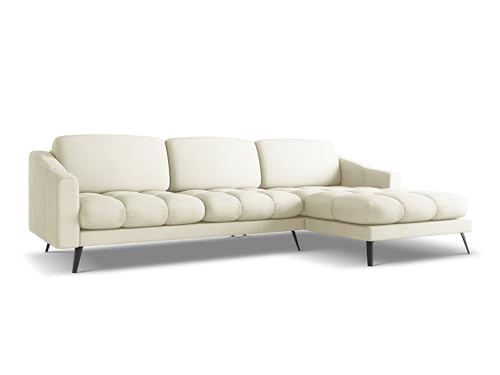 Nalu 3-Sitzer Ecksofa L-Form rechts in Beige - Sofa mit Ottomane aus Chenille, modernes Design für Wohnzimmer 264x160x80 cm, bis 550 kg belastbar von makamii